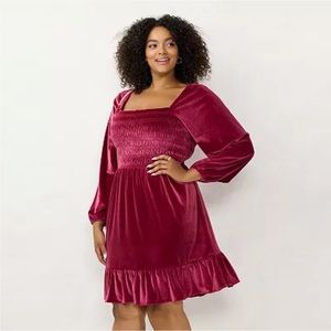 NWT LC Lauren Conrad Long Sleeve Smocked Mini Dress Size Large